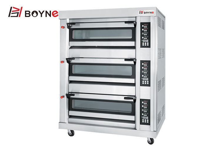 Commercial  Bakery Shop 20~400°C Stainless Steel  Gas Three Deck Six Trays Bread Oven